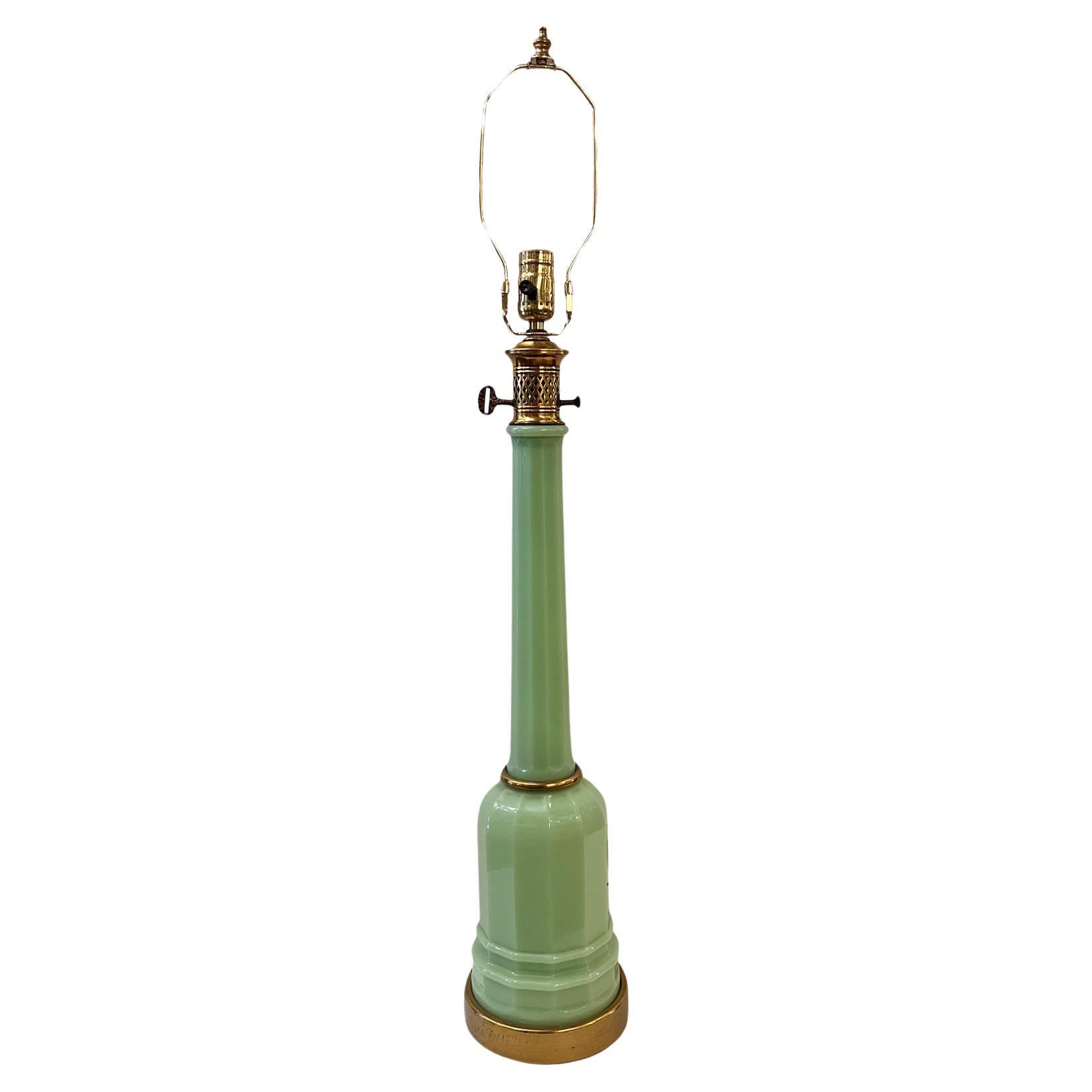 Green Opaline Glass Lamp For Sale