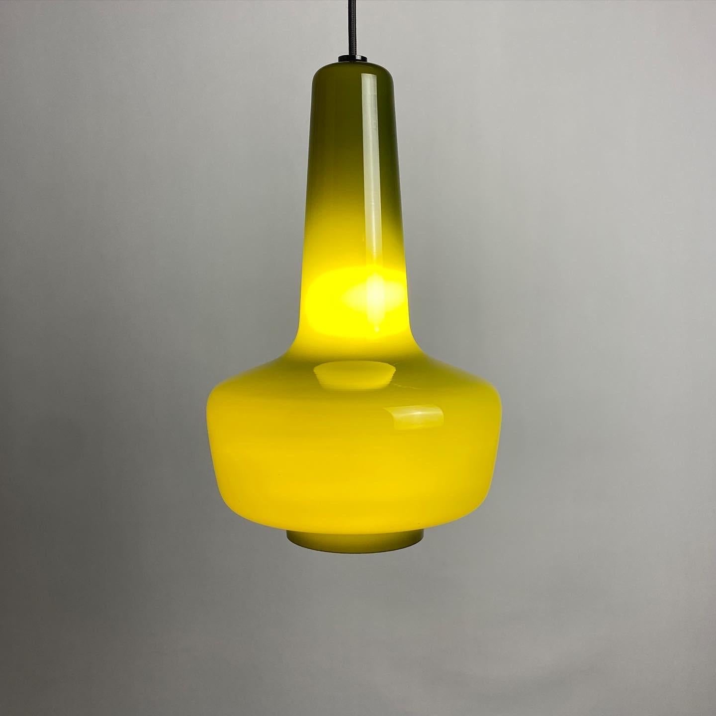 1 of 2 Green Opaline Glass pendant Lamp 'kreta' by Holmegaard by Jacob Bang For Sale 7