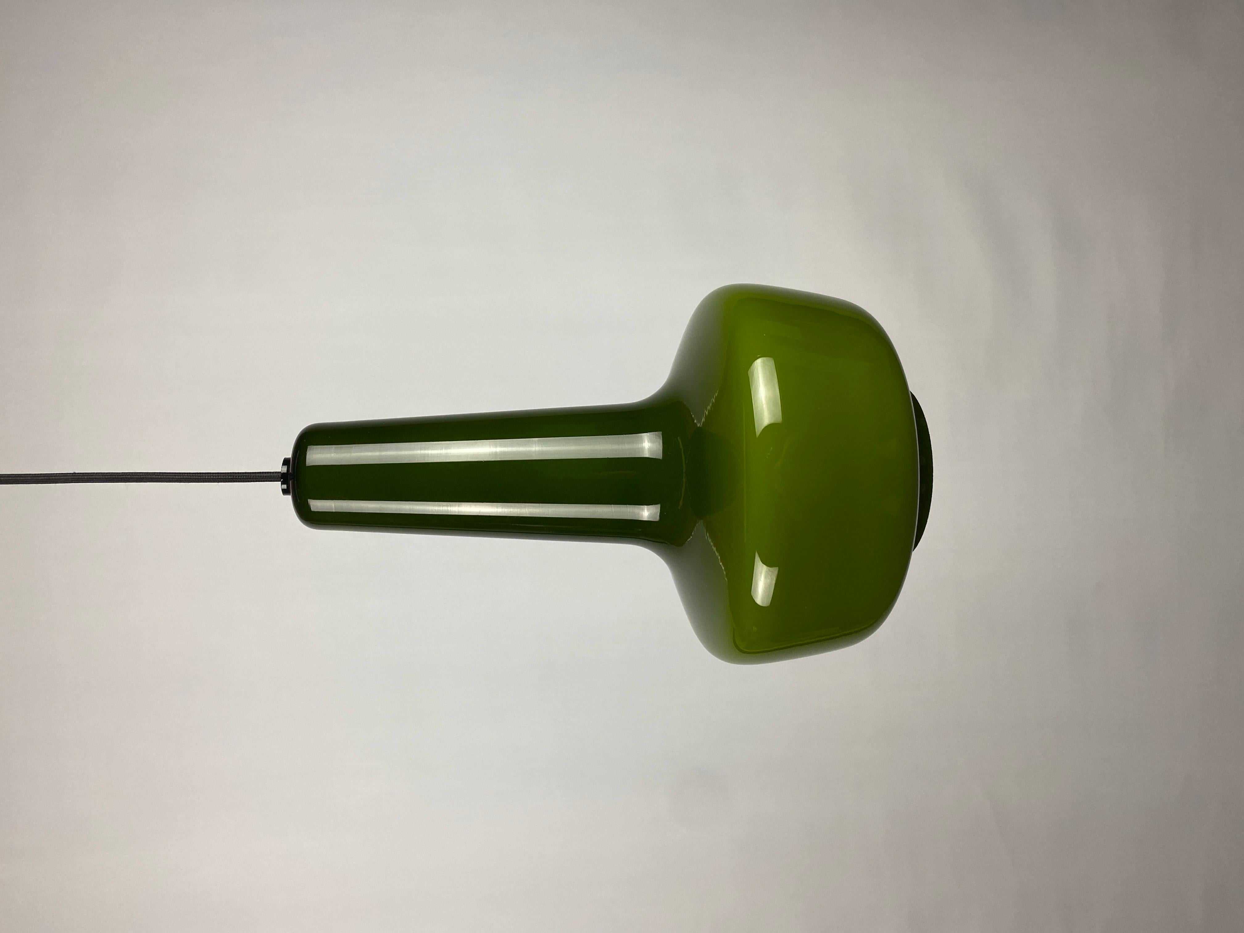 Mid-Century Modern 1 of 2 Green Opaline Glass pendant Lamp 'kreta' by Holmegaard by Jacob Bang For Sale