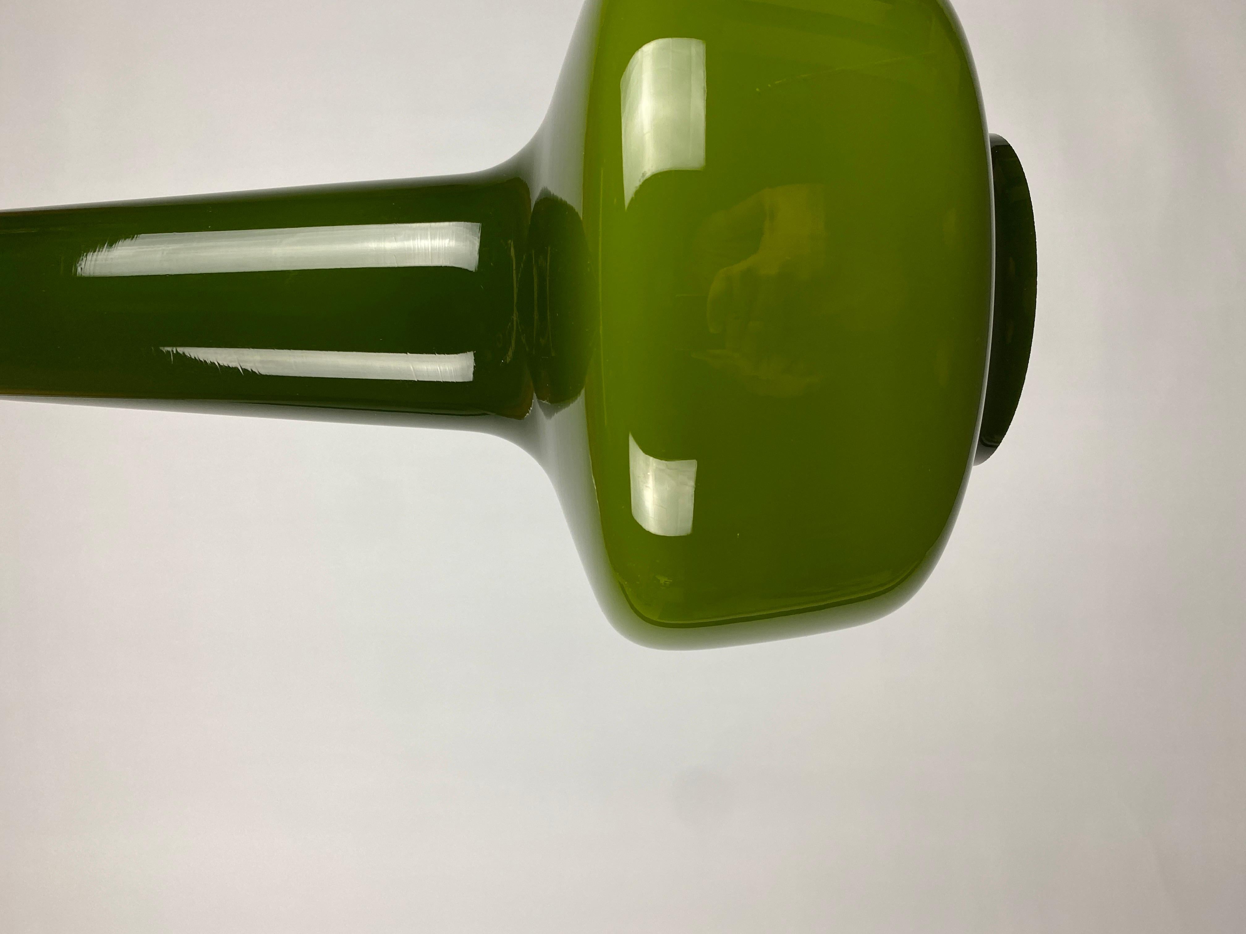20th Century 1 of 2 Green Opaline Glass pendant Lamp 'kreta' by Holmegaard by Jacob Bang For Sale