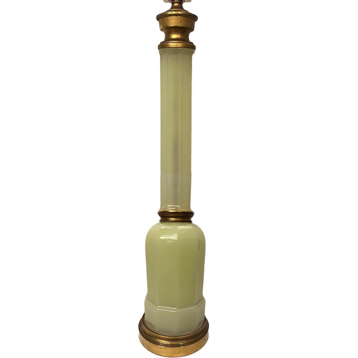 A circa 1920s French opaline glass table lamp.

Measurements:
Height of body: 22.5