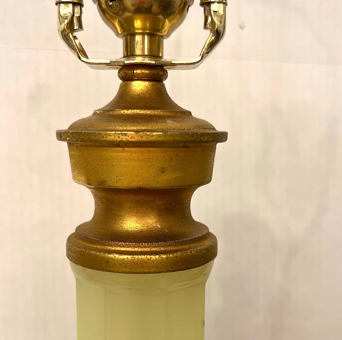 French Green Opaline Glass Table Lamp