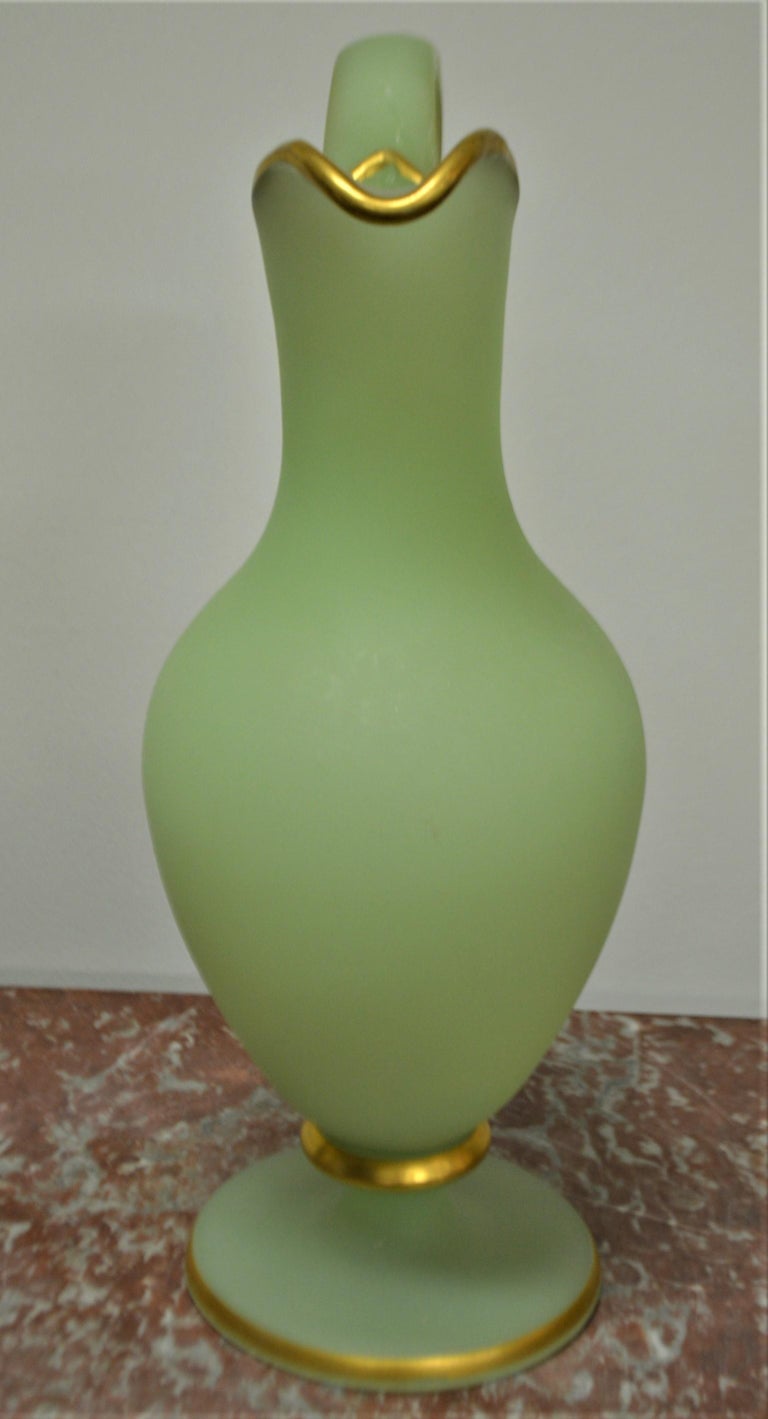 Green Opaline Glass Urn with Gilt Leaf Accents For Sale at 1stDibs