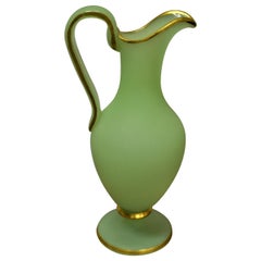 Green Opaline Glass Urn with Gilt Leaf Accents