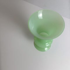 Green Opaline Jadeite Glass Trumpet Vase, Empoli Italy, 1960s