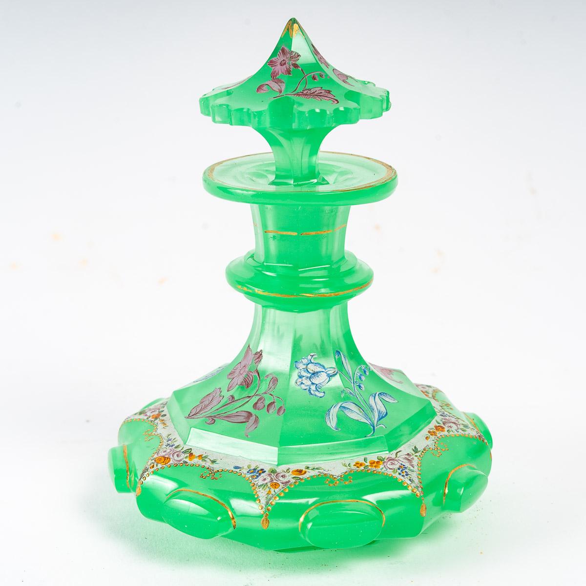 Napoleon III Green Opaline Perfume Bottles, 19th Century