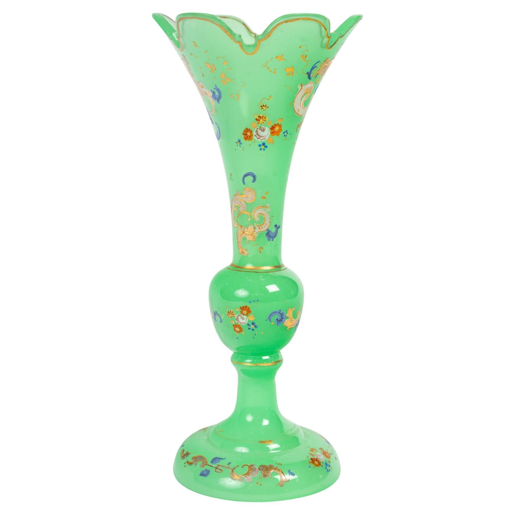 Green Opaline Vase, 19th Century, Napoleon III Period. For Sale