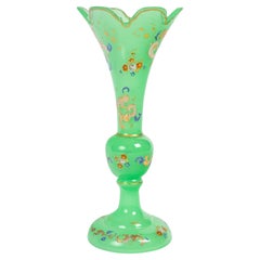 Antique Green Opaline Vase, 19th Century, Napoleon III Period.