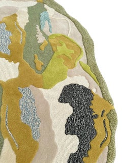 Green Opaque Abstract Oval Shape Hand Tufted Wool Rug Pastel Colours by Rag Home