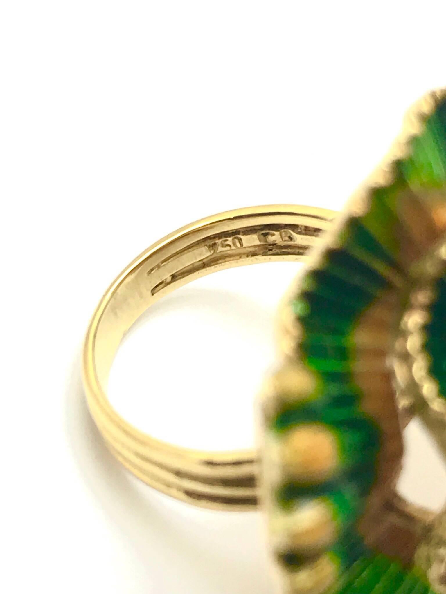 Green Orange and Red Enamel Yellow Gold Lion Cocktail Ring 3