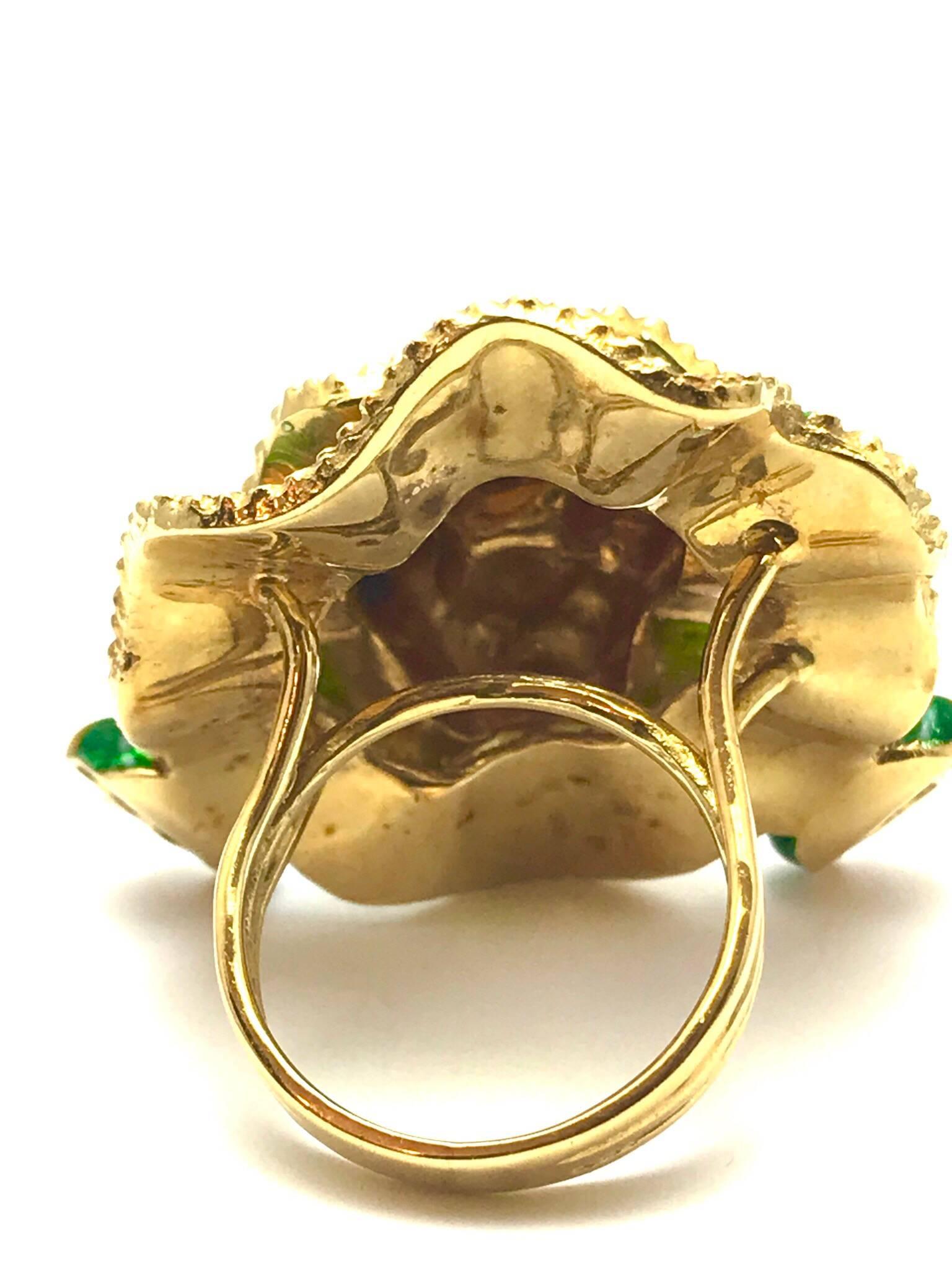 Green Orange and Red Enamel Yellow Gold Lion Cocktail Ring 4