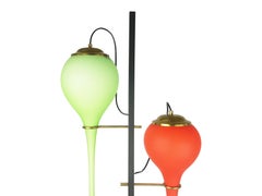 Green & Orange Murano Glass Black Metal & Brass 1950s Floor Lamp Attr. Stilnovo