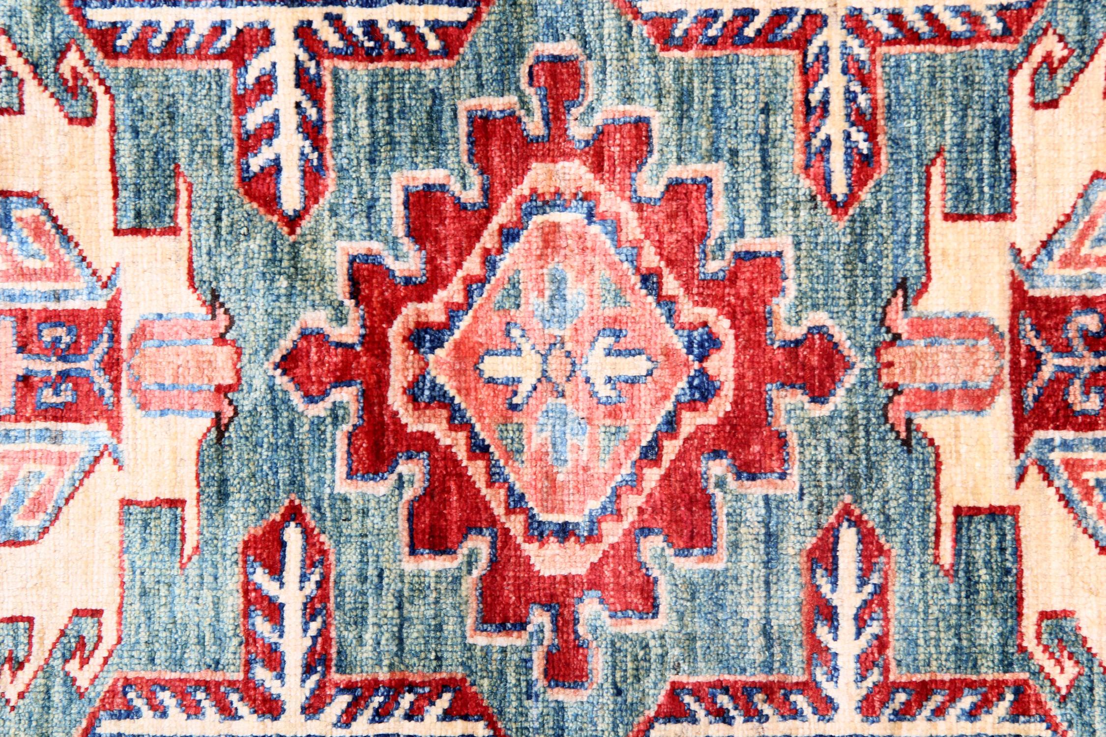 Afghan Green Oriental Rug Geometric Handmade Carpet Yellow Rugs for Sale  For Sale