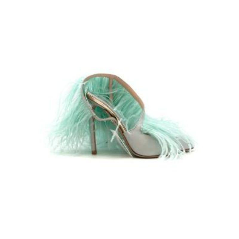 Green Ostrich Feather Satin Slingbacks For Sale 2