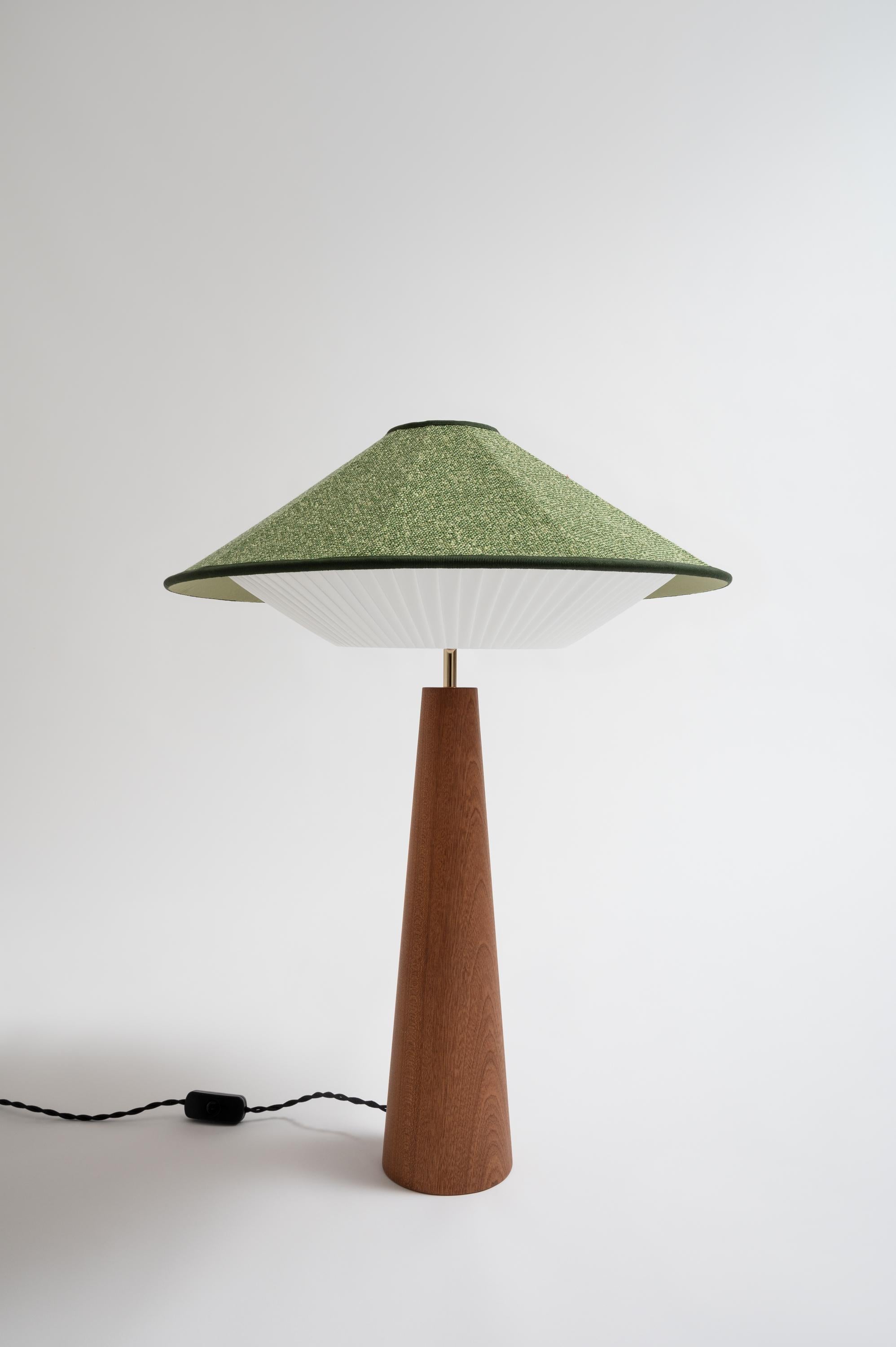 Green Otto Table Lamp by Servomuto
Dimensions: D 50 x H 67 cm
Materials: Upper Lampshade: Rubelli / Dedar fabric. Lower Lampshade: Pleated pongé bends. Structure: Mahogany base and brass-plated iron details.
Weight: 3 Kg. 

Derived from the