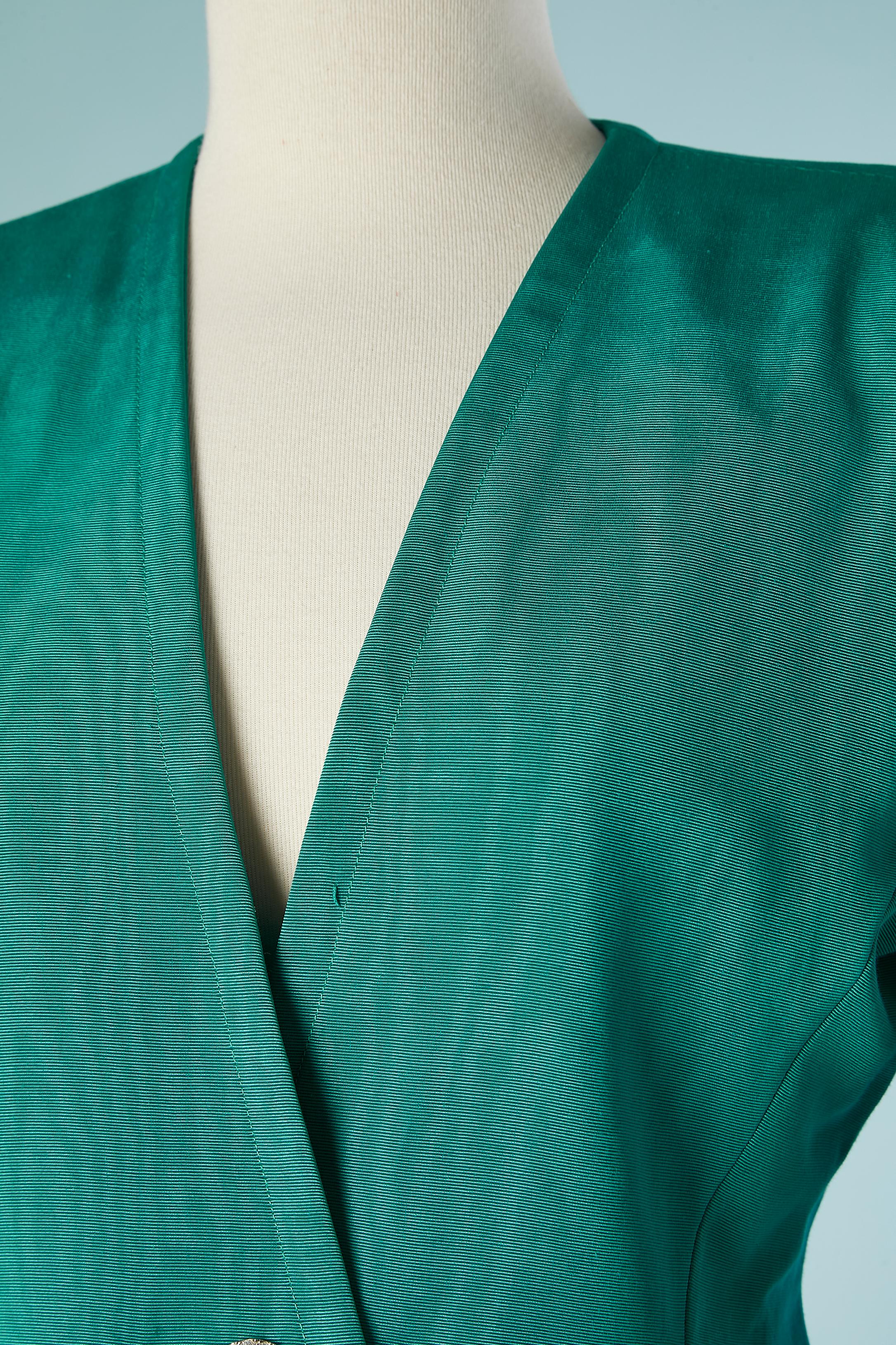 Green Ottoman evening skirt-suit  Saint Laurent Rive Gauche  In Good Condition For Sale In Saint-Ouen-Sur-Seine, FR