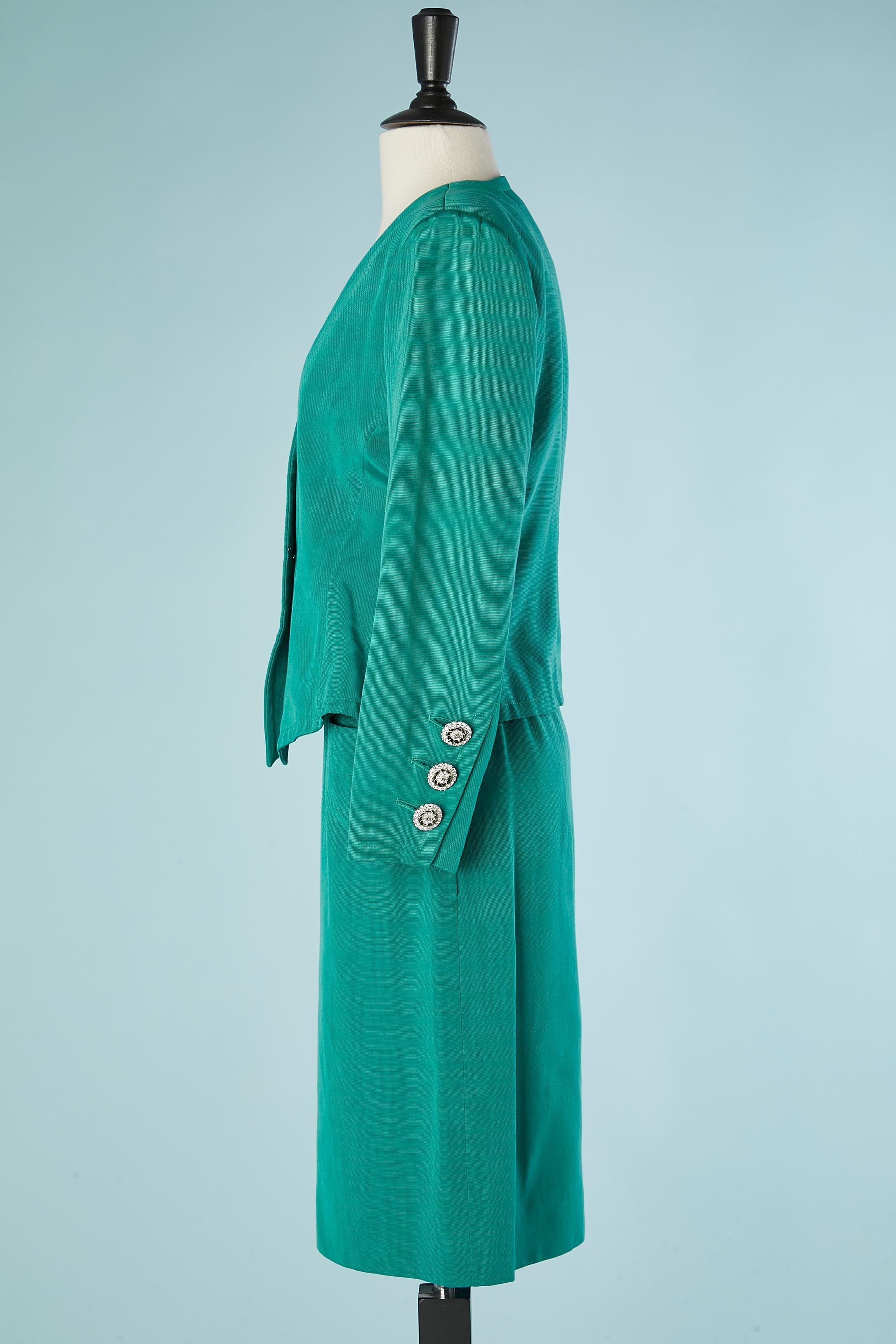 Green Ottoman evening skirt-suit  Saint Laurent Rive Gauche  For Sale 2