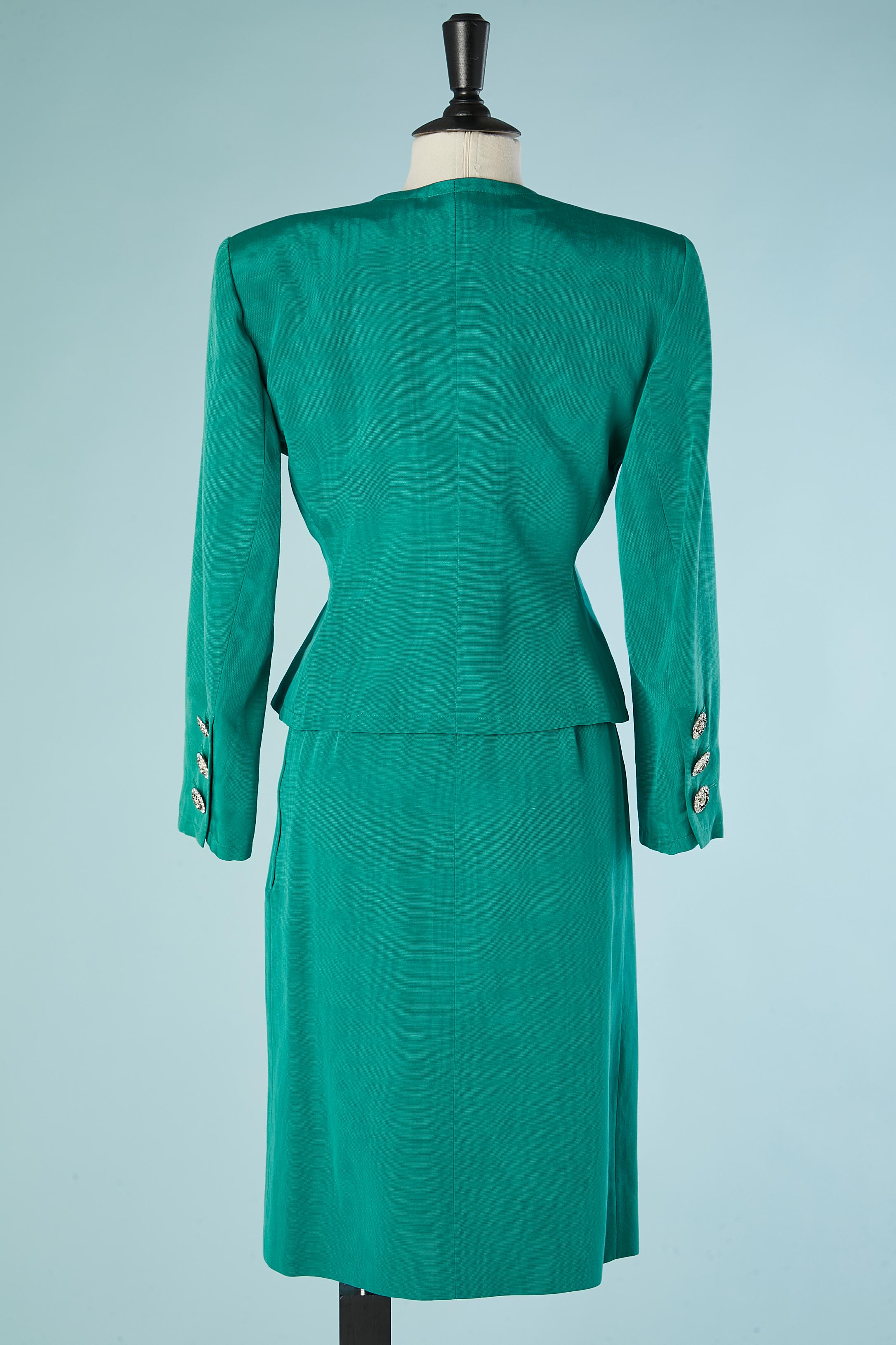 Green Ottoman evening skirt-suit  Saint Laurent Rive Gauche For Sale 3