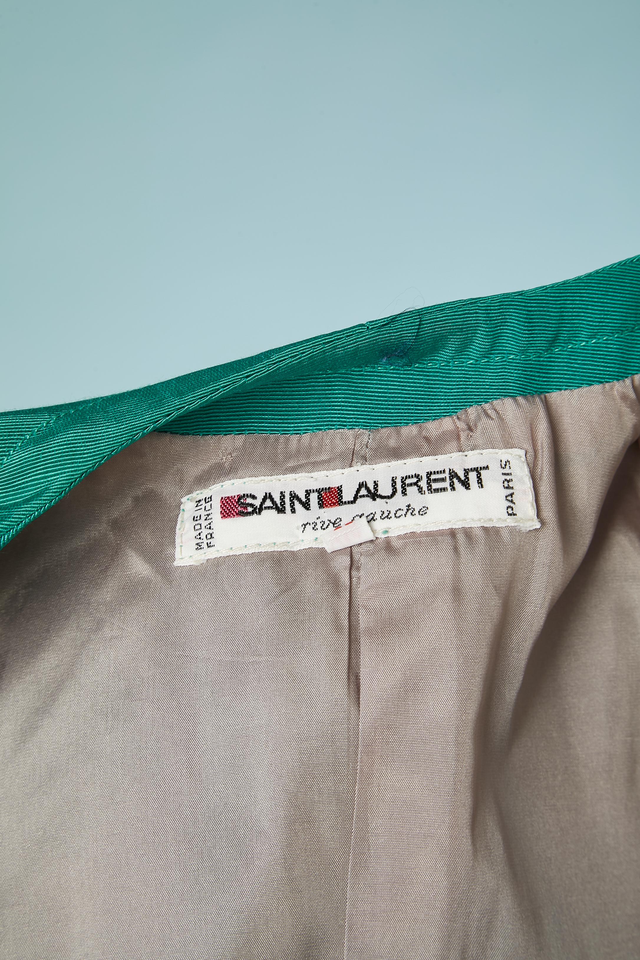 Green Ottoman evening skirt-suit  Saint Laurent Rive Gauche For Sale 4