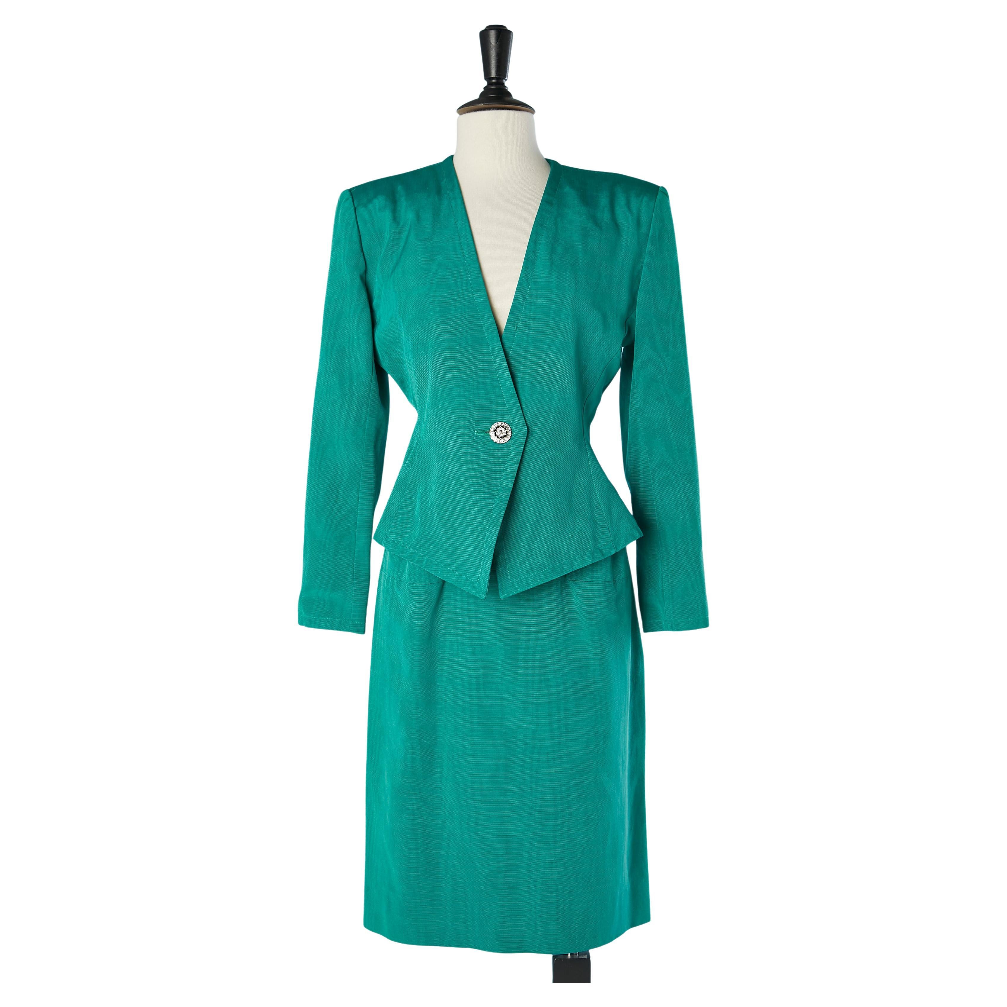 Green Ottoman evening skirt-suit  Saint Laurent Rive Gauche  For Sale
