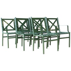 Chaises de patio extérieures en métal vert:: 16 disponibles