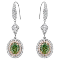 Used Green Oval Cut Diamond Drop Earrings