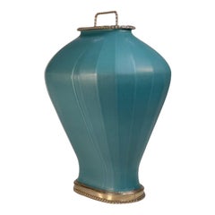 Green Oval Jar by Estudio Guerrero Made with Glazed Ceramic and White Metal