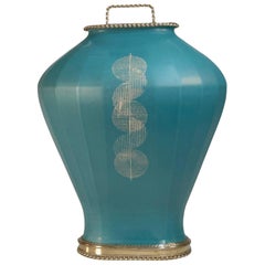 Green Oval Jar by Estudio Guerrero Made with Glazed Ceramic and White Metal