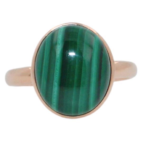 Green Oval Malachite Gemstone Cabochon Solitaire Fashion 14K Rose Gold Ring For Sale