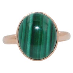 Green Oval Malachite Gemstone Cabochon Solitaire Fashion 14K Rose Gold Ring