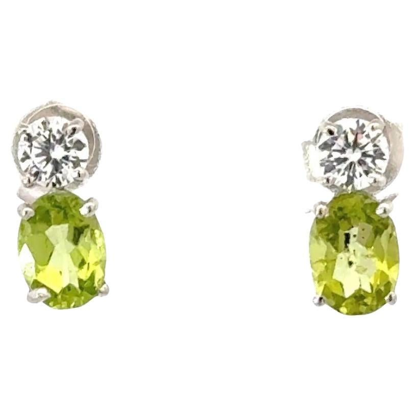Green Oval Peridot Zircon Dainty Classic Stud Earrings Birthday Gift in Silver For Sale