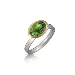 Green Oval Tourmaline 18ct Gold Ring and Silver Ring
