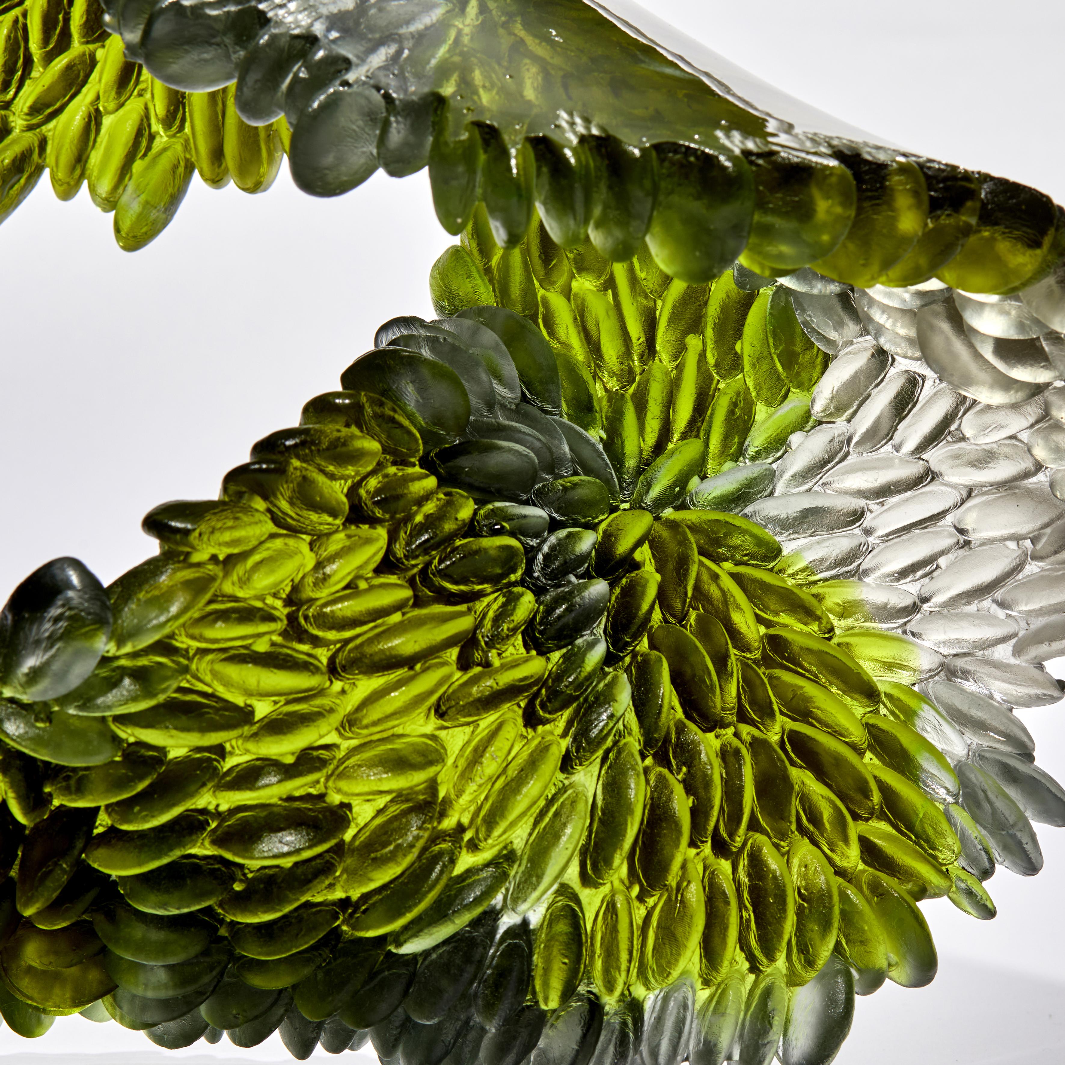 Hand-Crafted Green Oval, Unique Glass Sculpture in Olive Green & Grey by Nina Casson McGarva