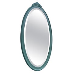 Green Oval Wall Mirror in Pine, Scandinavian 1940s