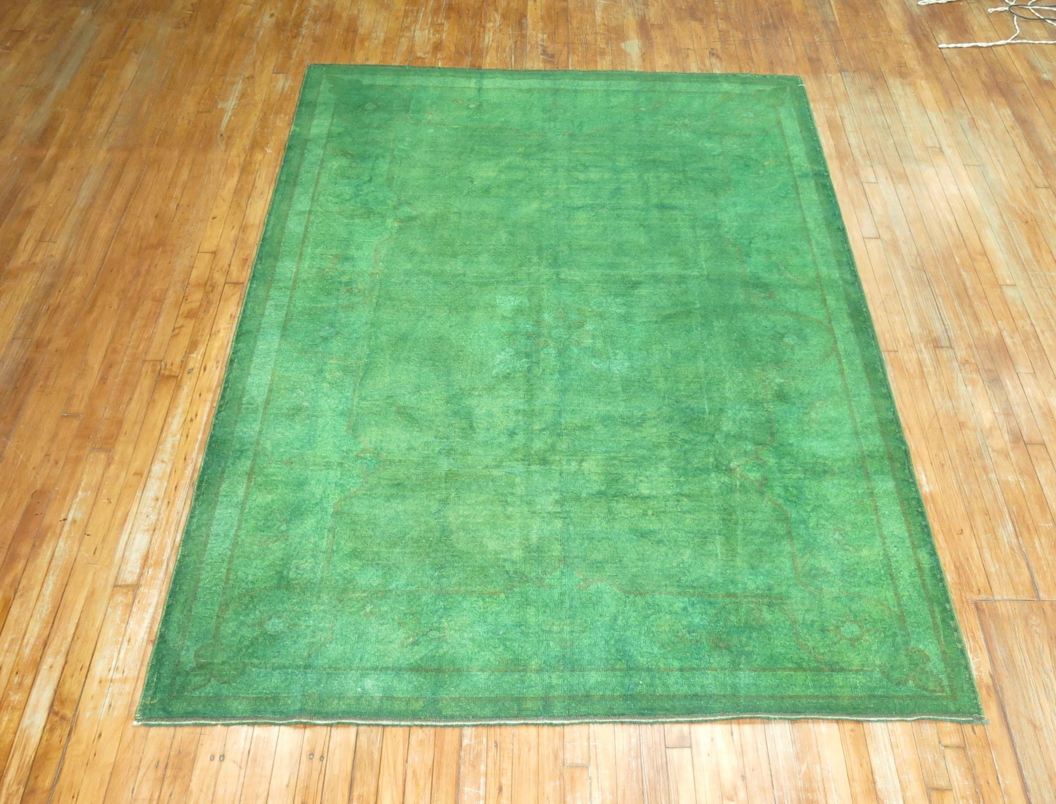 Green OverDyed Turkish Rug In Good Condition In New York, NY