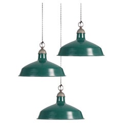 Retro Green Over White Tin Barn Pendents, Large Collection