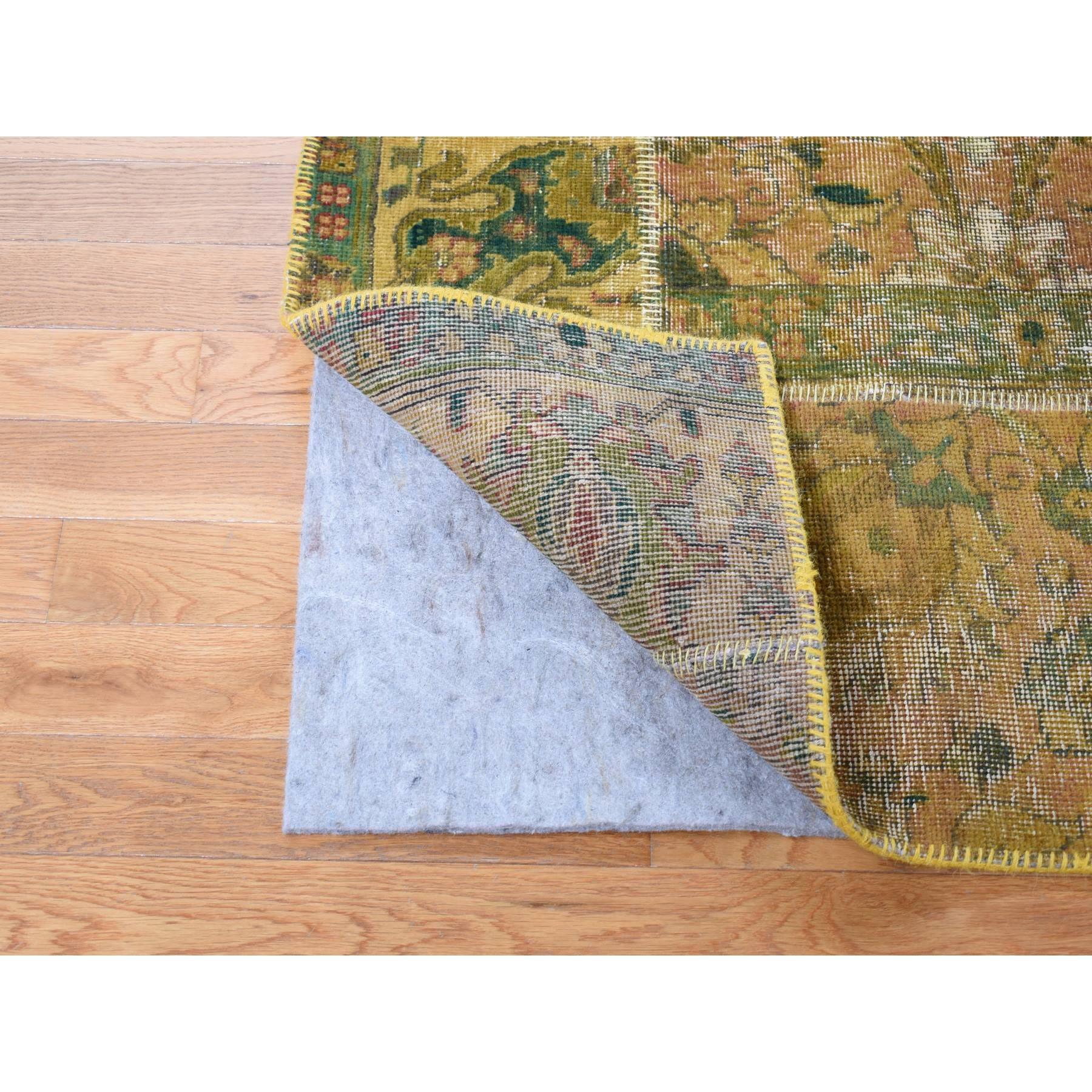 Green Overdyed Patchwork Vintage Persian Pure Wool Hand Knotted Oriental Rug In Good Condition For Sale In Carlstadt, NJ