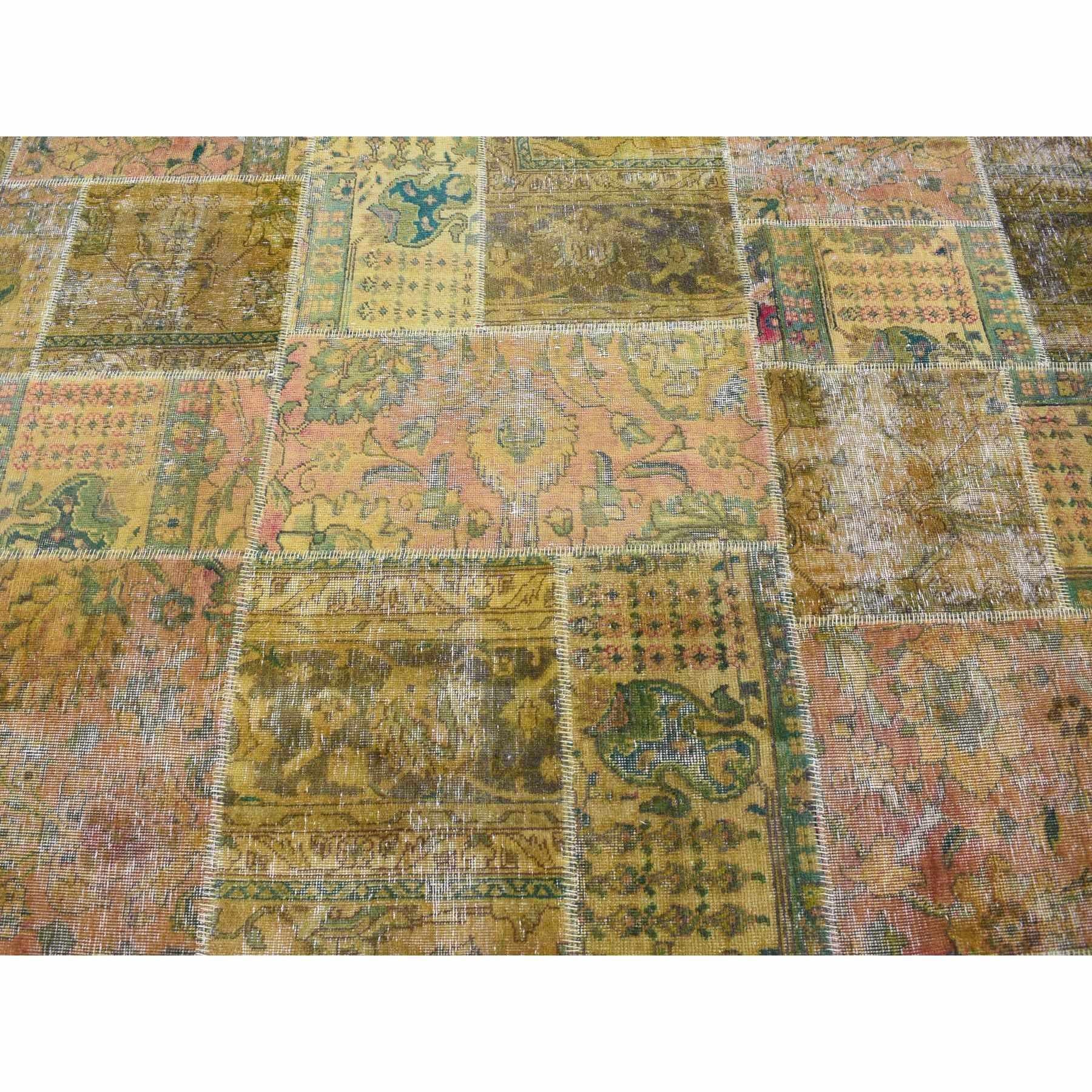 Green Overdyed Patchwork Vintage Persian Pure Wool Hand Knotted Oriental Rug For Sale 3