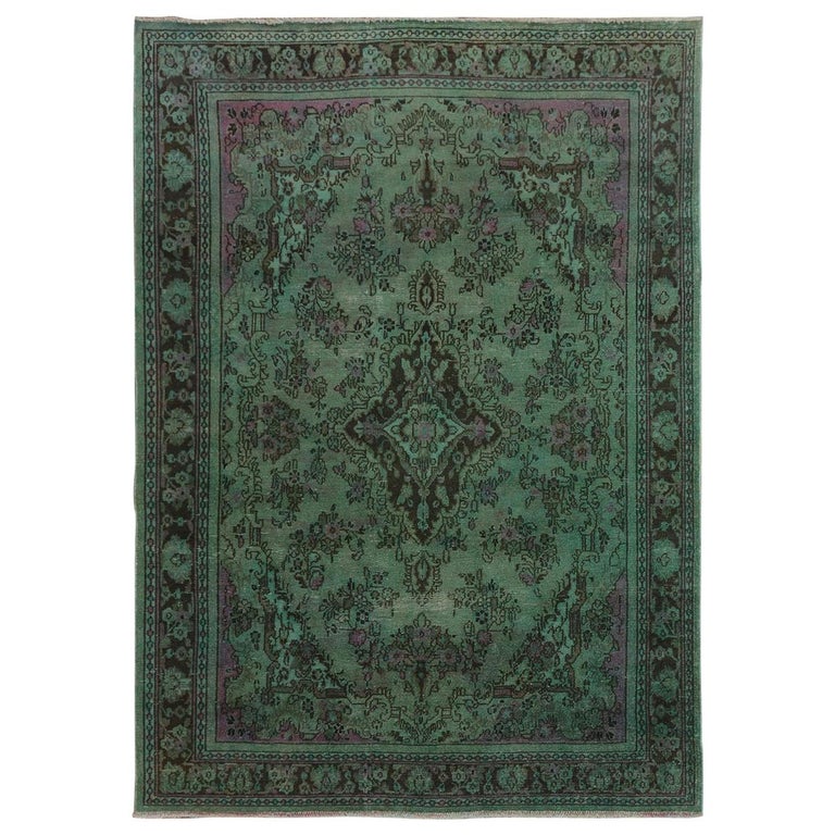Green Overdyed Vintage Bibikabad Persian Worn Down Hand Knotted Oriental Rug  For Sale at 1stDibs | green persian rug, dark green oriental rug, dark  green persian rug