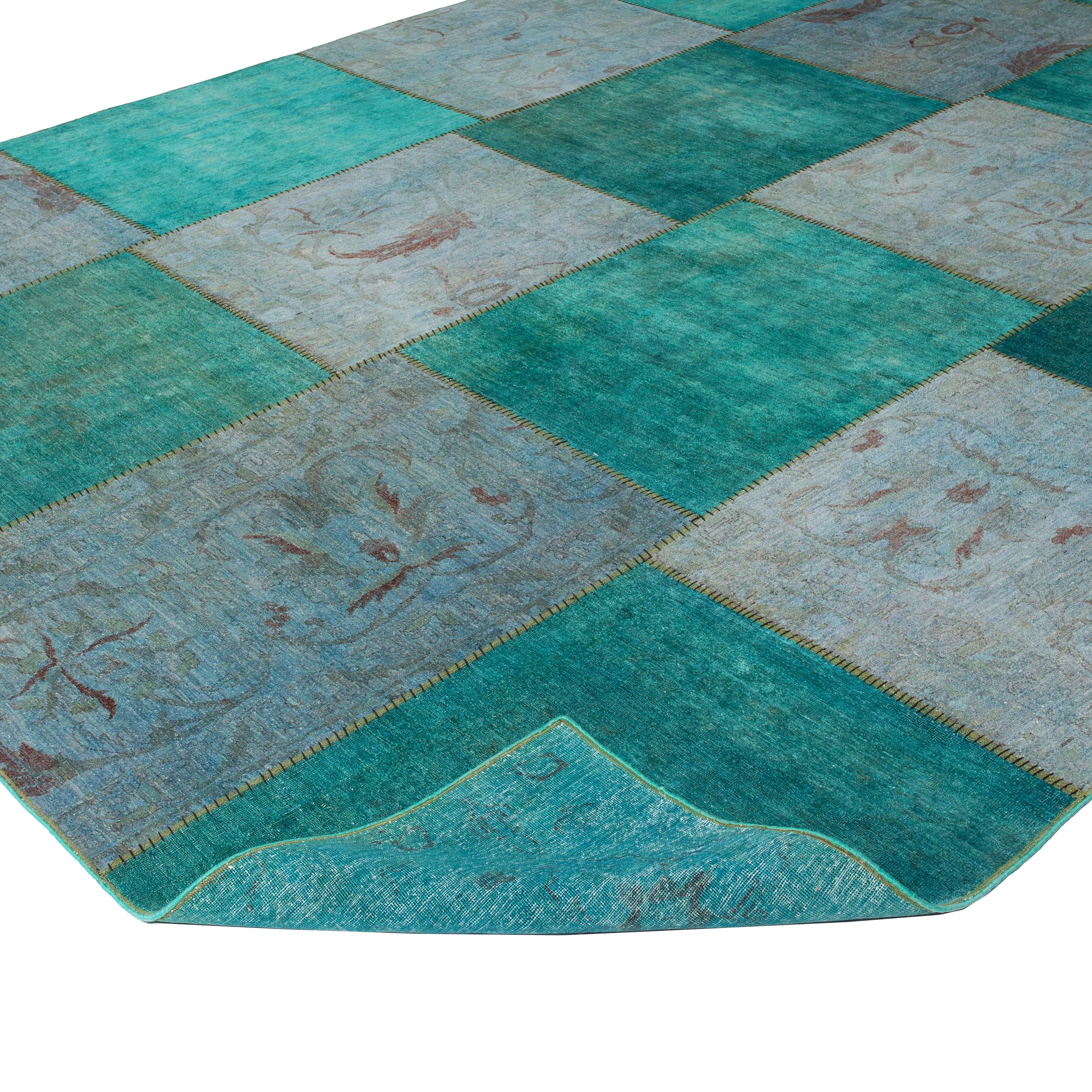 Grüner Overdyed-Wollteppich - 9'11
