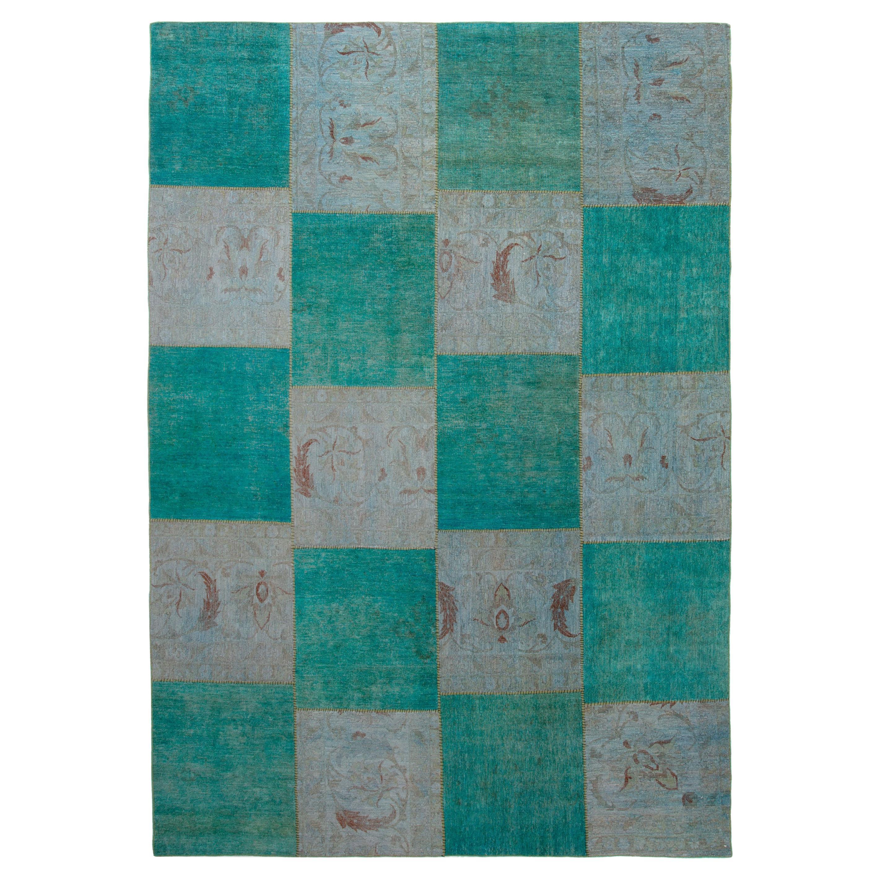 Grüner Overdyed-Wollteppich - 9'11" x 14'4" im Angebot