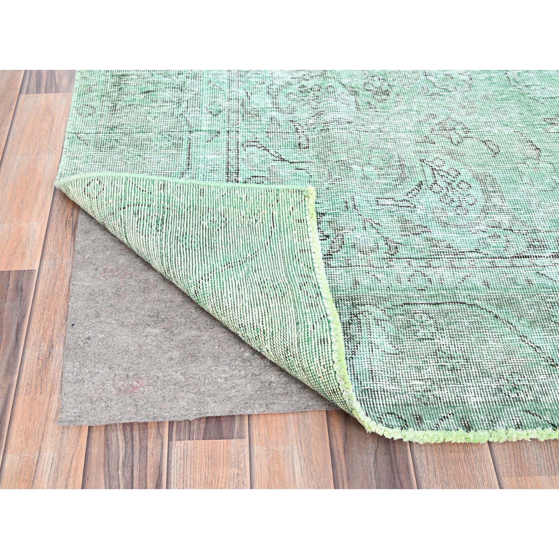 Mid-20th Century Green Overdyed Worn Wool Hand Knotted Vintage Persian Tabriz Rustic Feel Rug For Sale