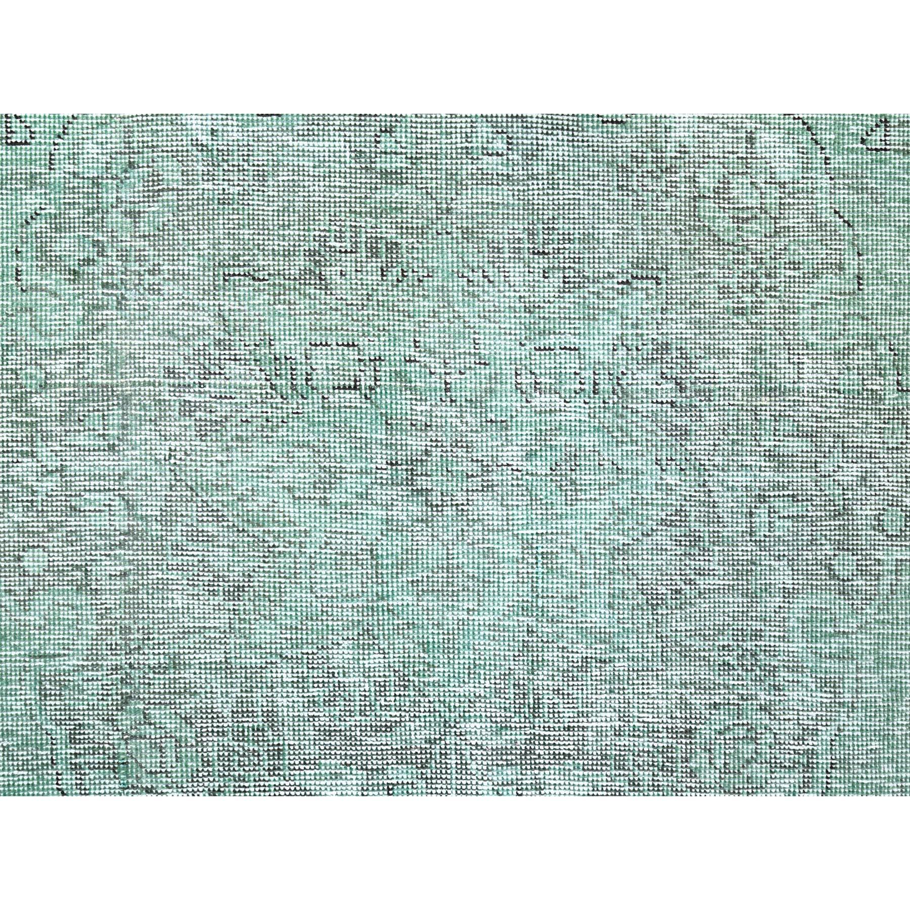 Green Overdyed Worn Wool Hand Knotted Vintage Persian Tabriz Rustic Feel Rug For Sale 4