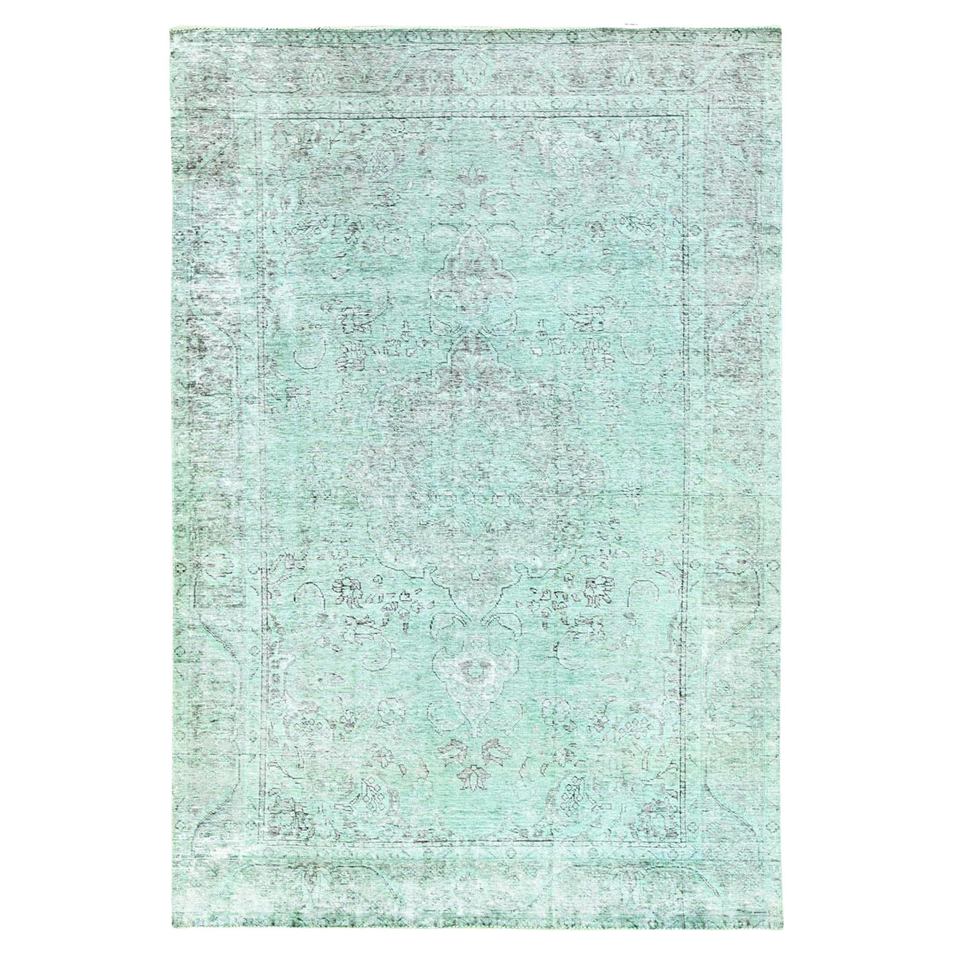 Tapis persan vintage Tabriz Rustic Feel en laine tressée et nouée à la main, vert