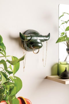 Green Ox Ceramic Sculpture, Modern Design, New Creation Wall Art