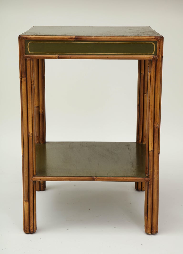 Chinoiserie Green-Painted and Bamboo Side Table For Sale