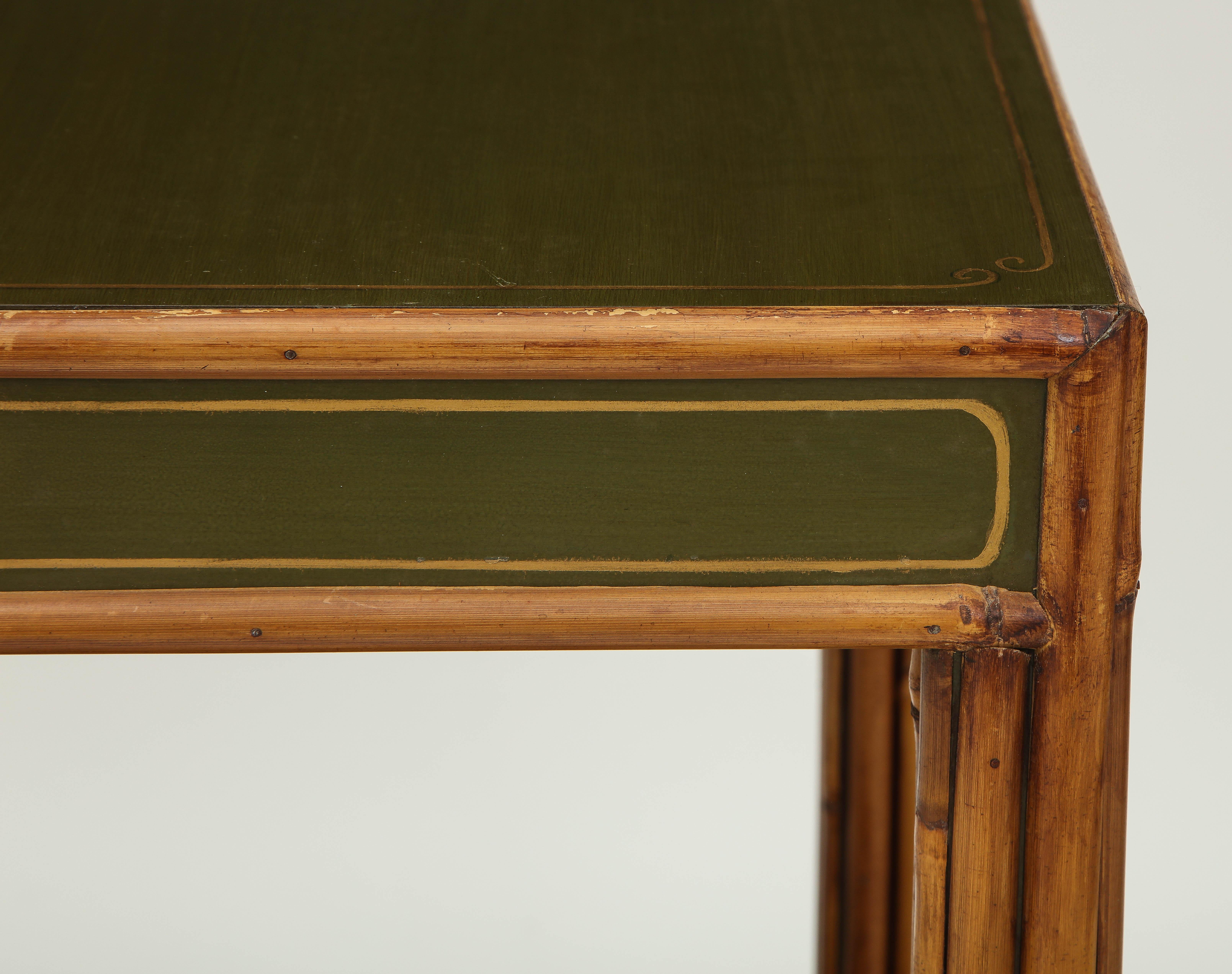 Chinoiserie Green-Painted and Bamboo Side Table