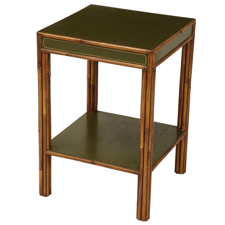 Green-Painted and Bamboo Side Table For Sale