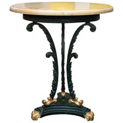 Green Painted and Parcel Gilt Iron Circular Table with Faux Travertine Top