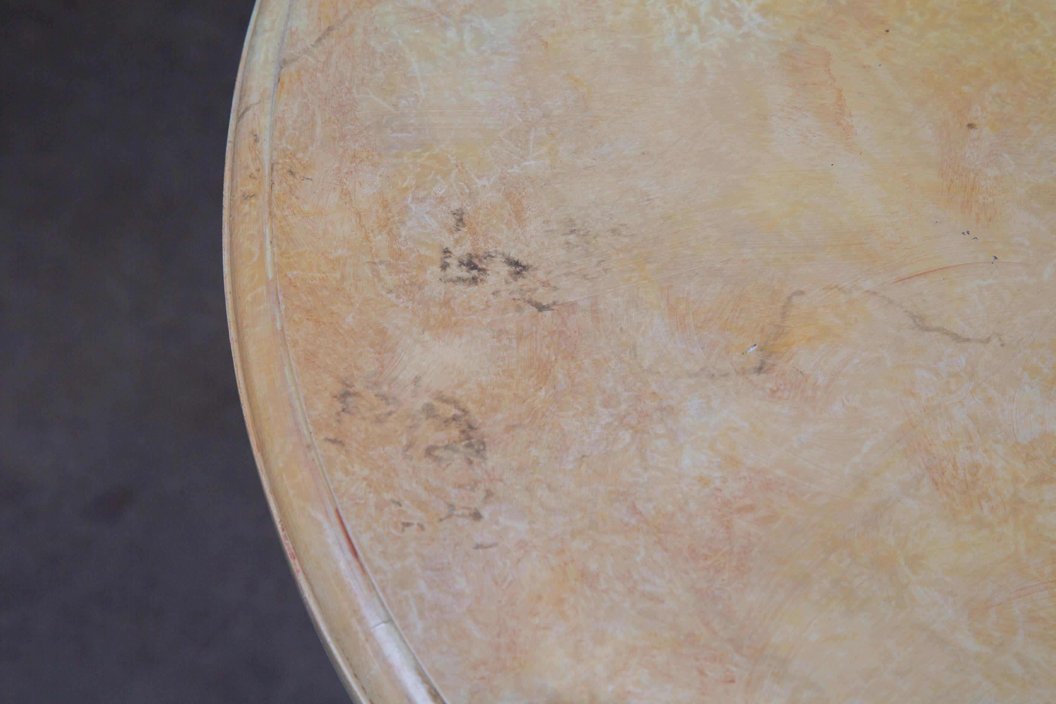 Other Green Painted and Parcel Gilt Iron Circular Table with Travertine Top For Sale